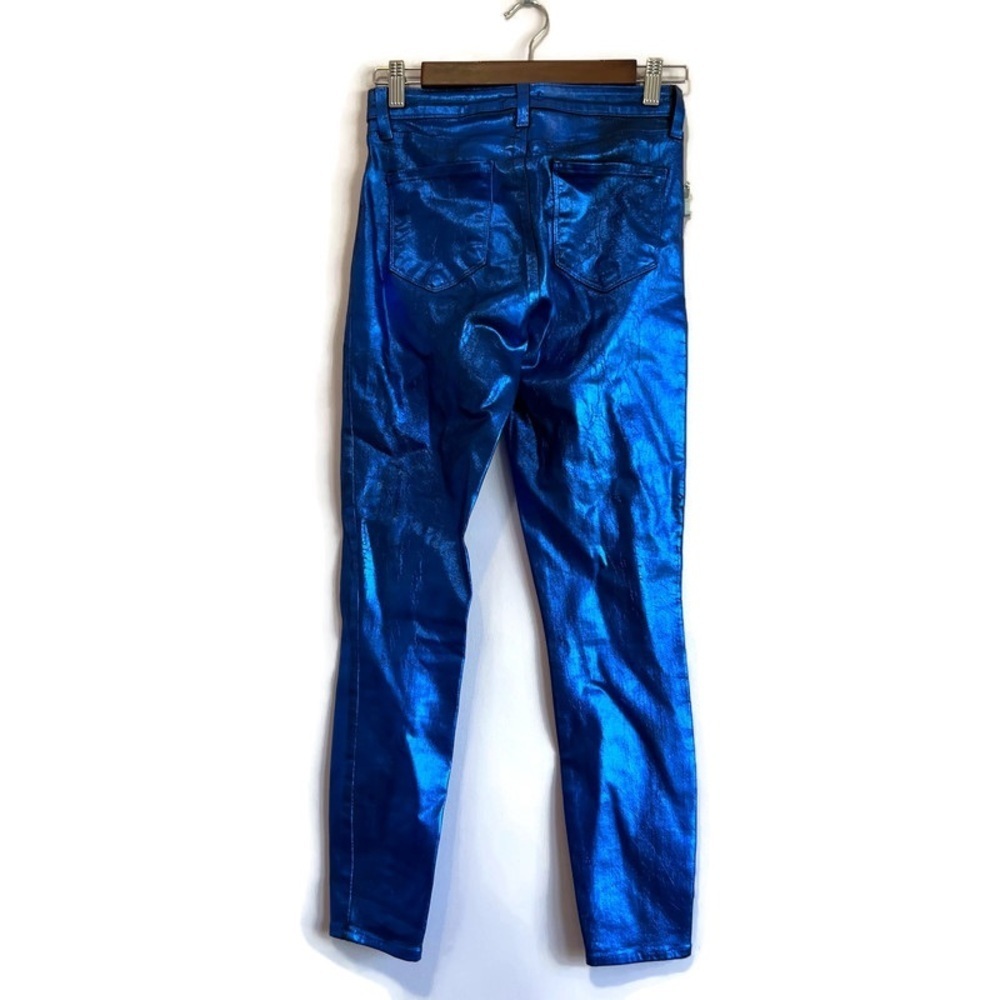 L'AGENCE MARGOT SKINNY HIGH RISE NAVY ROYAL BLUE FOIL METALLIC PANTS HOLIDAY  26 - Picture 3 of 12